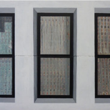 City Windows, mixed media on wood